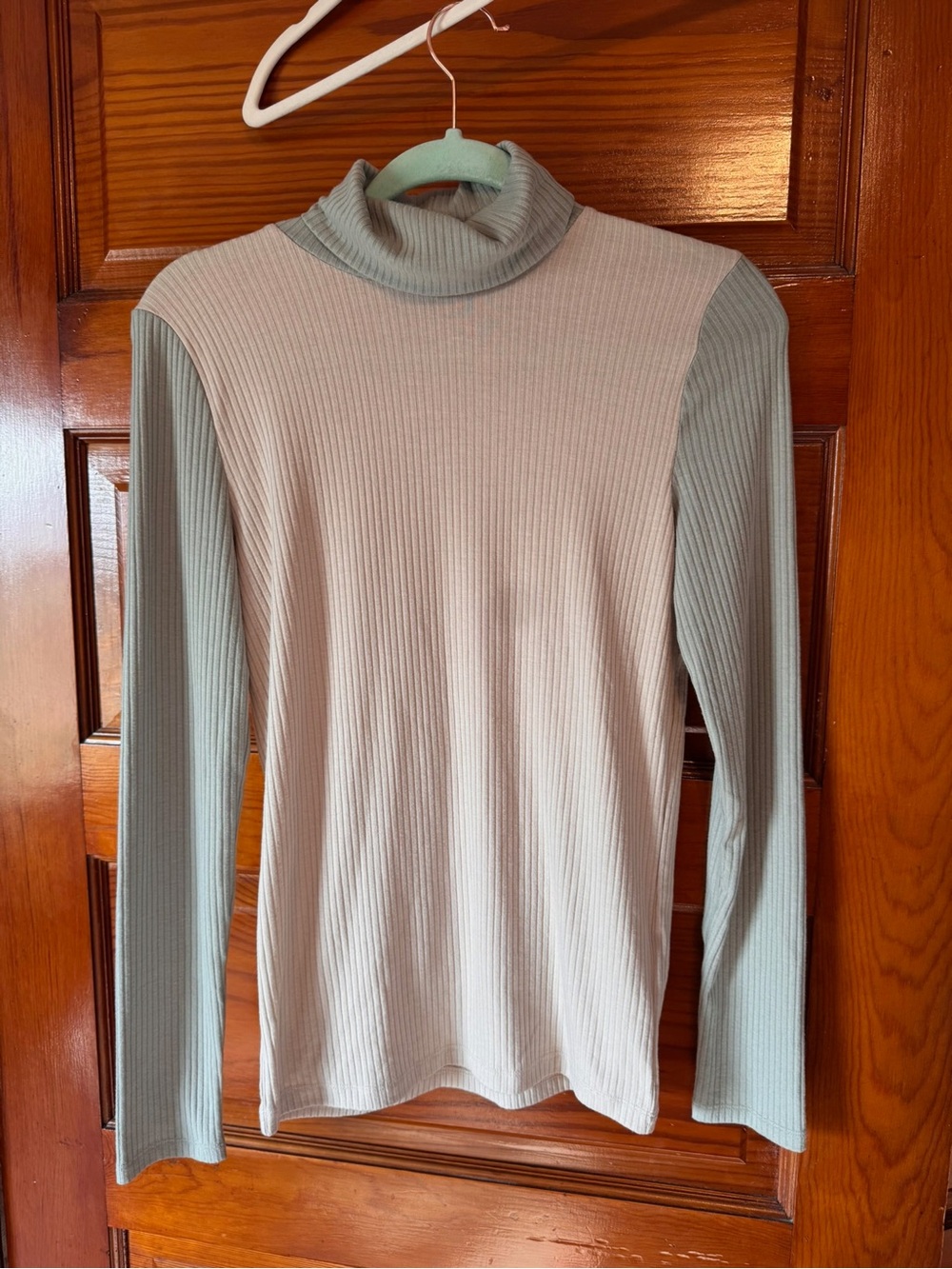 Madewell Ribbed Long-Sleeve Turtleneck in Pale Sage & Cream